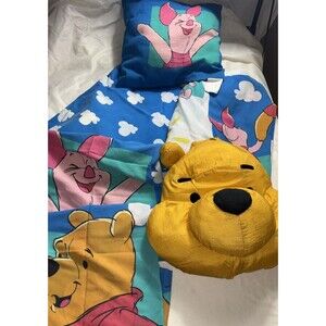 6 Pc Vintage Disney Winnie Pooh Piglet 2 Pillowcases Flat Fitted 2 Plush Pillow